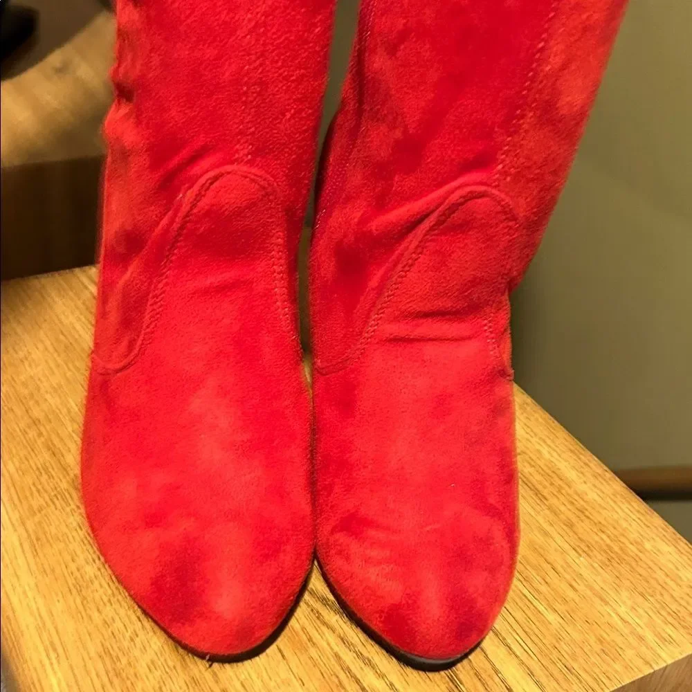 Wild Diva Vibrant Red Faux Suede Over-the-Knee Women's Boots
